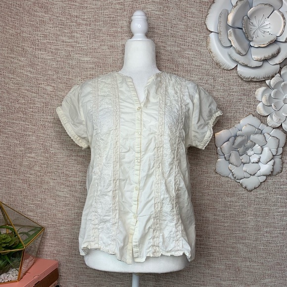 Caribbean Joe Tops - [Caribbean Joe] Lace + Crochet Button Down